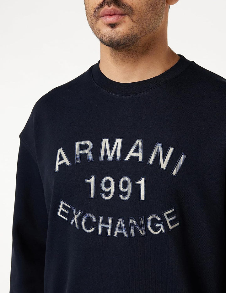 Armani Exchange Herren Crew Neck, Front Logo Print, Cuffed Sweatshirt M Blau, M Blau