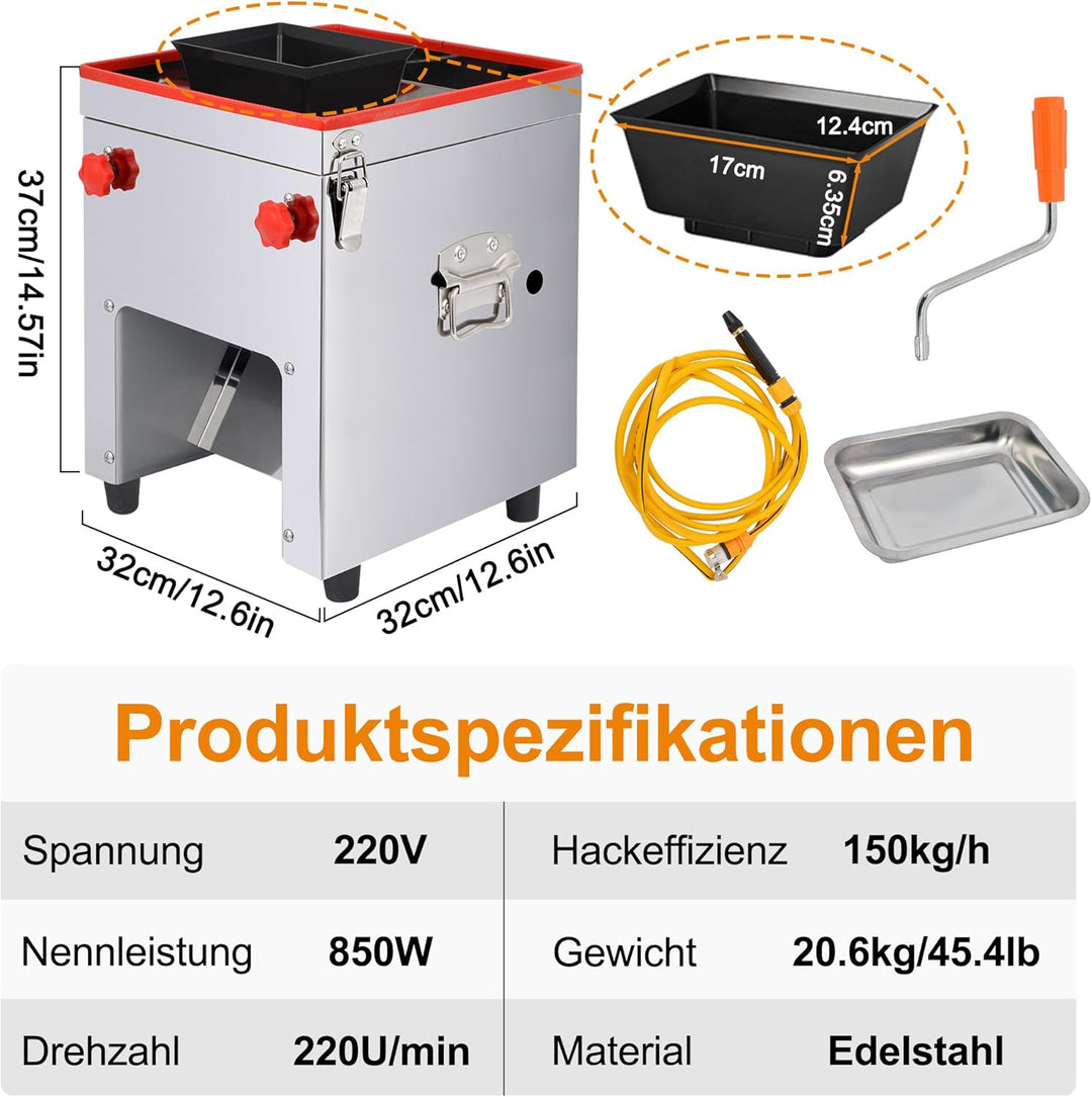 Goldtouch Edelstahl Fleischschneidemaschine,850W 220V Meat Slicer,150kg/h 3in1 Allesschneider,Scheib