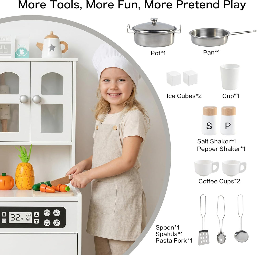 Holz-Spielküche für Kleinkinder & Kinder mit Licht & Sound, grosses interaktives Rollenspiel-Küchens