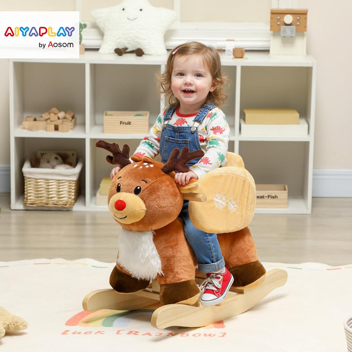 AIYAPLAY Kinder Schaukelpferd Baby Schaukeltier Rentier mit Schlafliedern, Sicherheitsgurt für 18-36