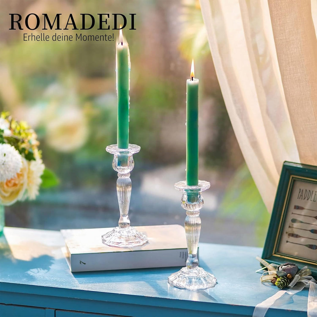 Romadedi Kristall Kerzenständer Stabkerzen Hoch - Set of 2 Kerzenhalter Glas Elegant für Stabkerze K