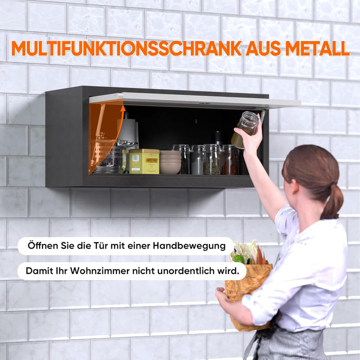 SUPEER Hängeschrank Metall Werkzeugschrank mit Klapptür,Abschliessbar Wandhängeschrank aus Edelstahl