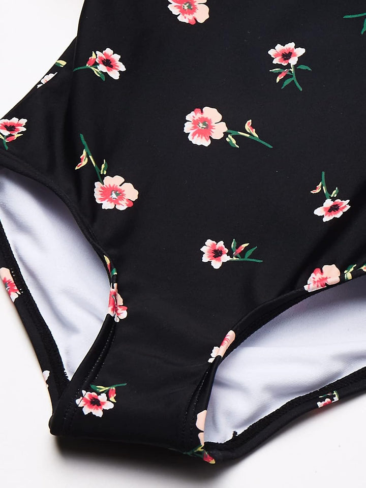 Kanu Surf Mädchen Morgan Floral Ruffle 1-Shoulder One Piece Swimsuit Badeanzug 4 Jahre Schwarz, 4 Ja