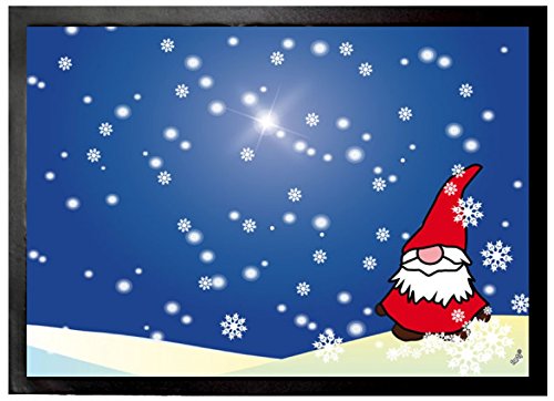 1art1 Weihnachten Kleiner Wichtel In Verschneiter Winternacht Fussmatte Dekomatte Innenbereich | Des