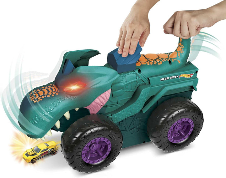 Hot Wheels Monstertruck Mega Wrex, 'frisst und verdaut' Hot Wheel Autos, mit Beleuchtung und Geräusc