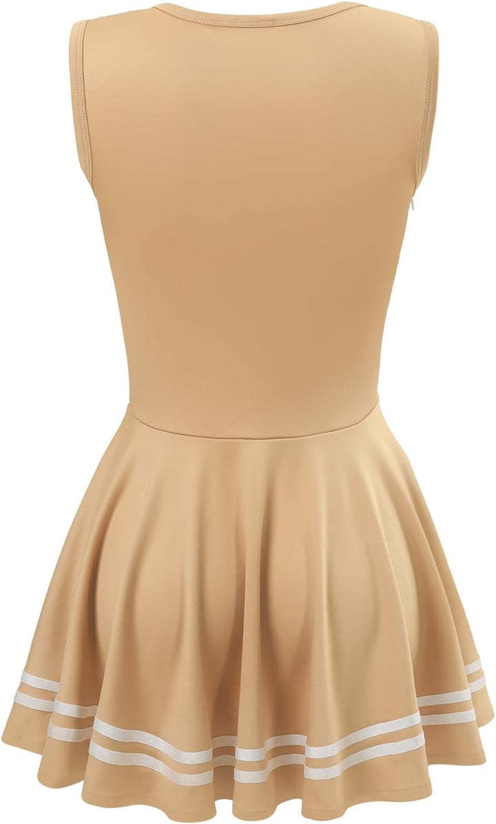 LittleForBig Damen Seidiger Ärmellose Overall Cheer Sissy Bodycon Mini Kleid Rock, 3XL Braun