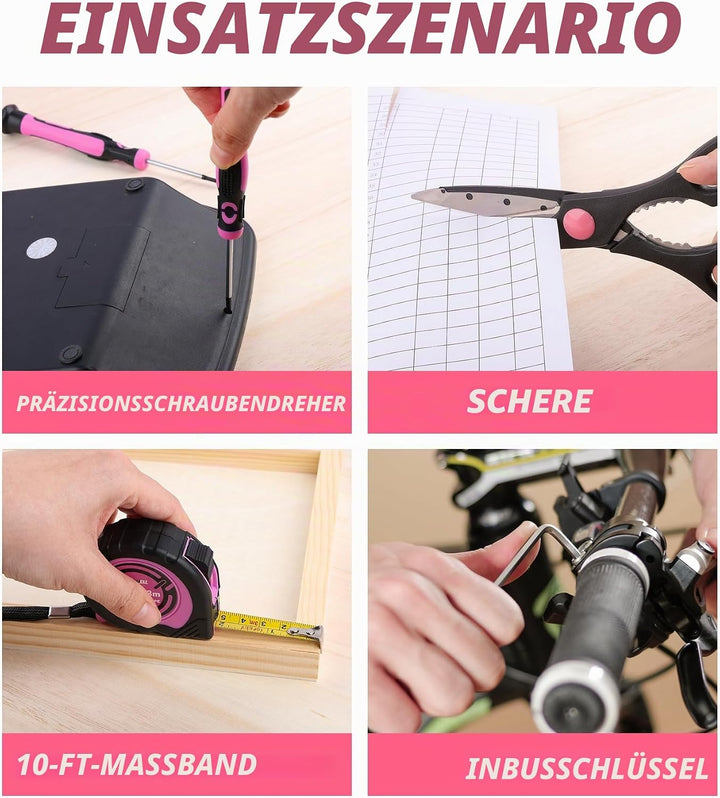 DOWELL Pinkes Werkzeugset für Damen, Mädchen, Damen, Haushaltswerkzeug-Set mit 35,6 cm Werkzeugtasch