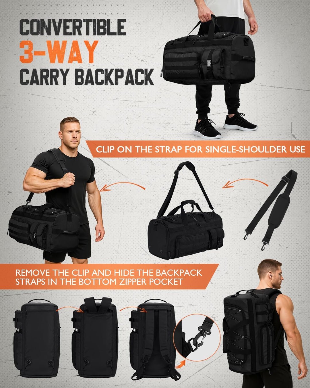 Gonex 45L Sporttasche & Reisetasche Herren, 3-in-1 Tragbar Taktische Trainingstasche mit Schuhfach –