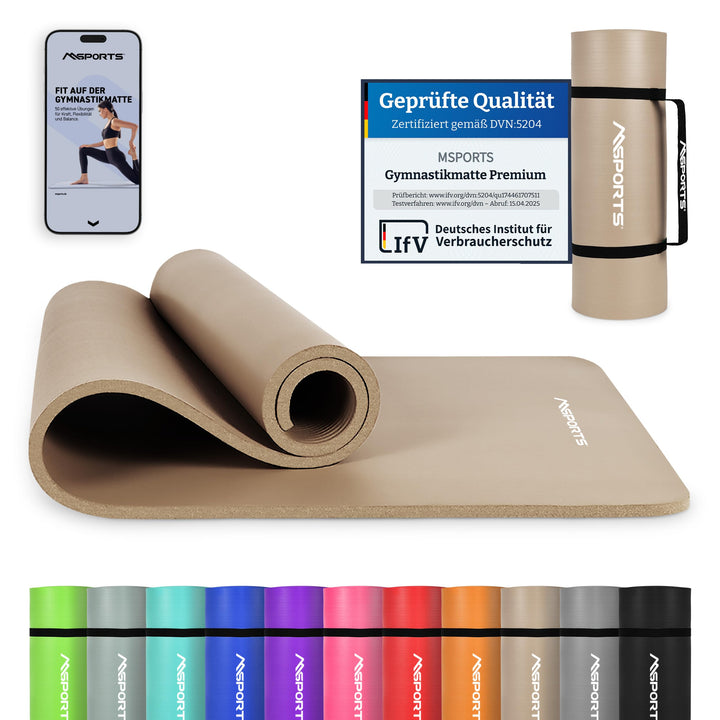 MSPORTS Gymnastikmatte | Yogamatte Premium rutschfest inkl. Tragegurt + Übungsposter + Workout App I