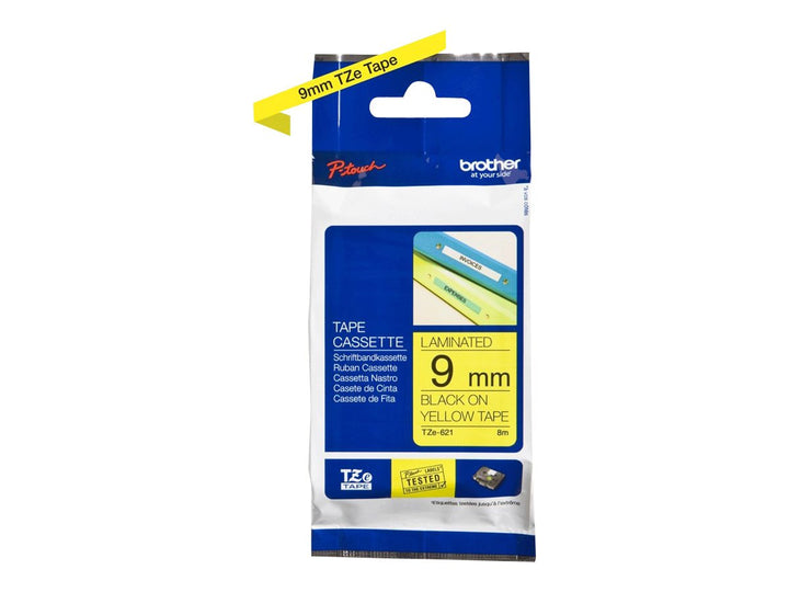 Brother Original P-touch Schriftband TZe-621 9 mm, schwarz auf gelb (kompatibel u.a. mit Brother P-t