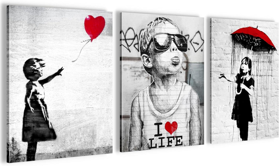 Novart FERTIG ZUM AUFHÄNGEN - Wandbilder Set Banksy - Collage XXL Wohnzimmer N003135a, 30x40 cm - 3B