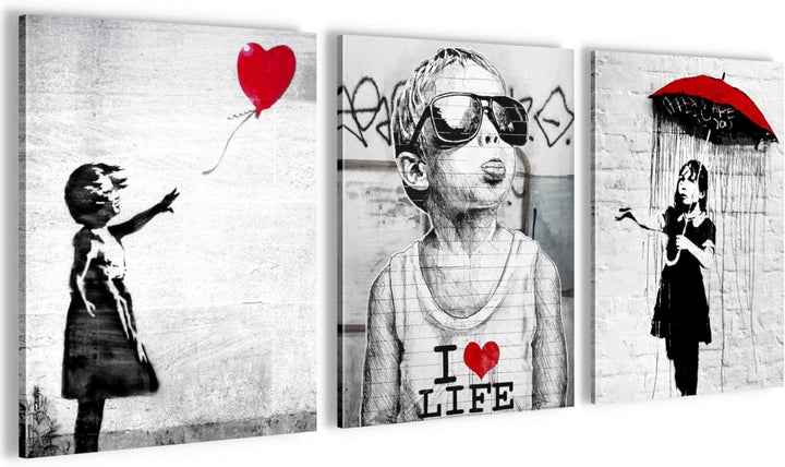 Novart FERTIG ZUM AUFHÄNGEN - Wandbilder Set Banksy - Collage XXL Wohnzimmer N003135a, 30x40 cm - 3B