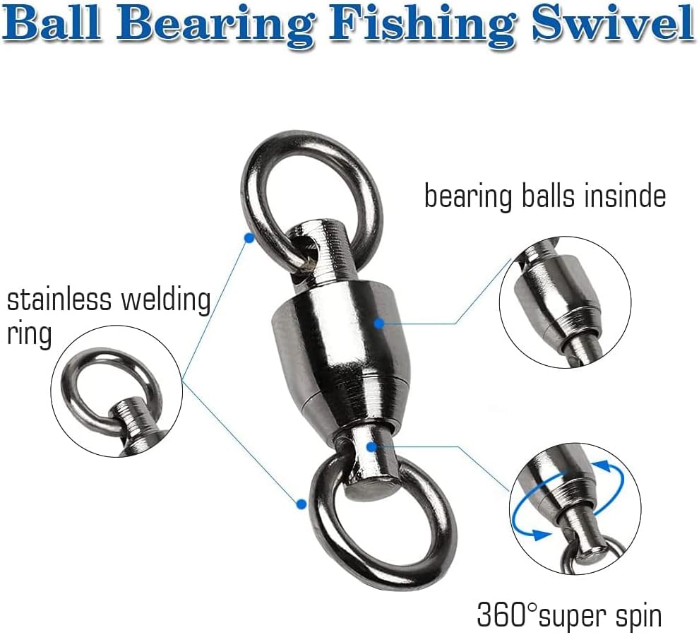 Ball Bearing Wirbel Geschweisst Ringe, Wallerwirbel Meereswirbel Salzwasserfest Spaltring Angelausrü