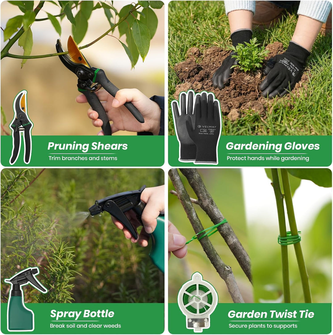 Velway Gartenwerkzeug Set 11 Stück - Gartengeräte aus Edelstahl, Robuste Handwerkzeuge mit ergonomis