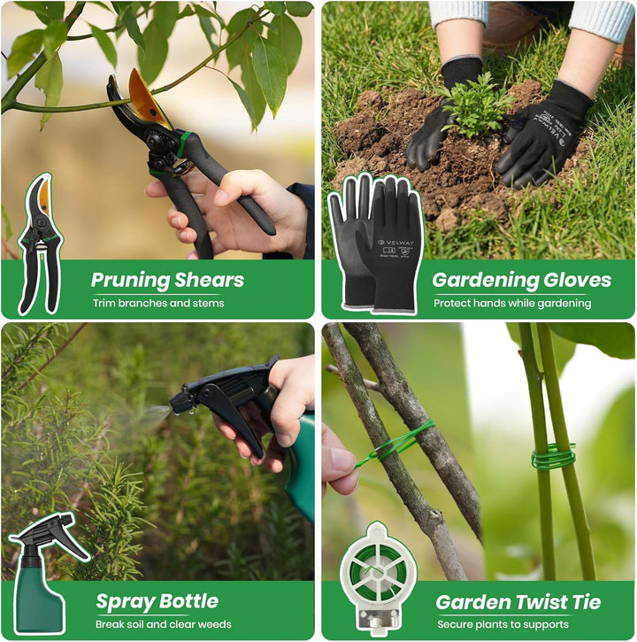 Velway Gartenwerkzeug Set 11 Stück - Gartengeräte aus Edelstahl, Robuste Handwerkzeuge mit ergonomis