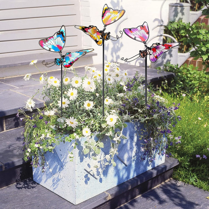 Juegoal Set mit 3 Schmetterlings-Gartensteckern, 50.8 cm, bunte Schmetterlinge, Glas und Metall, wet