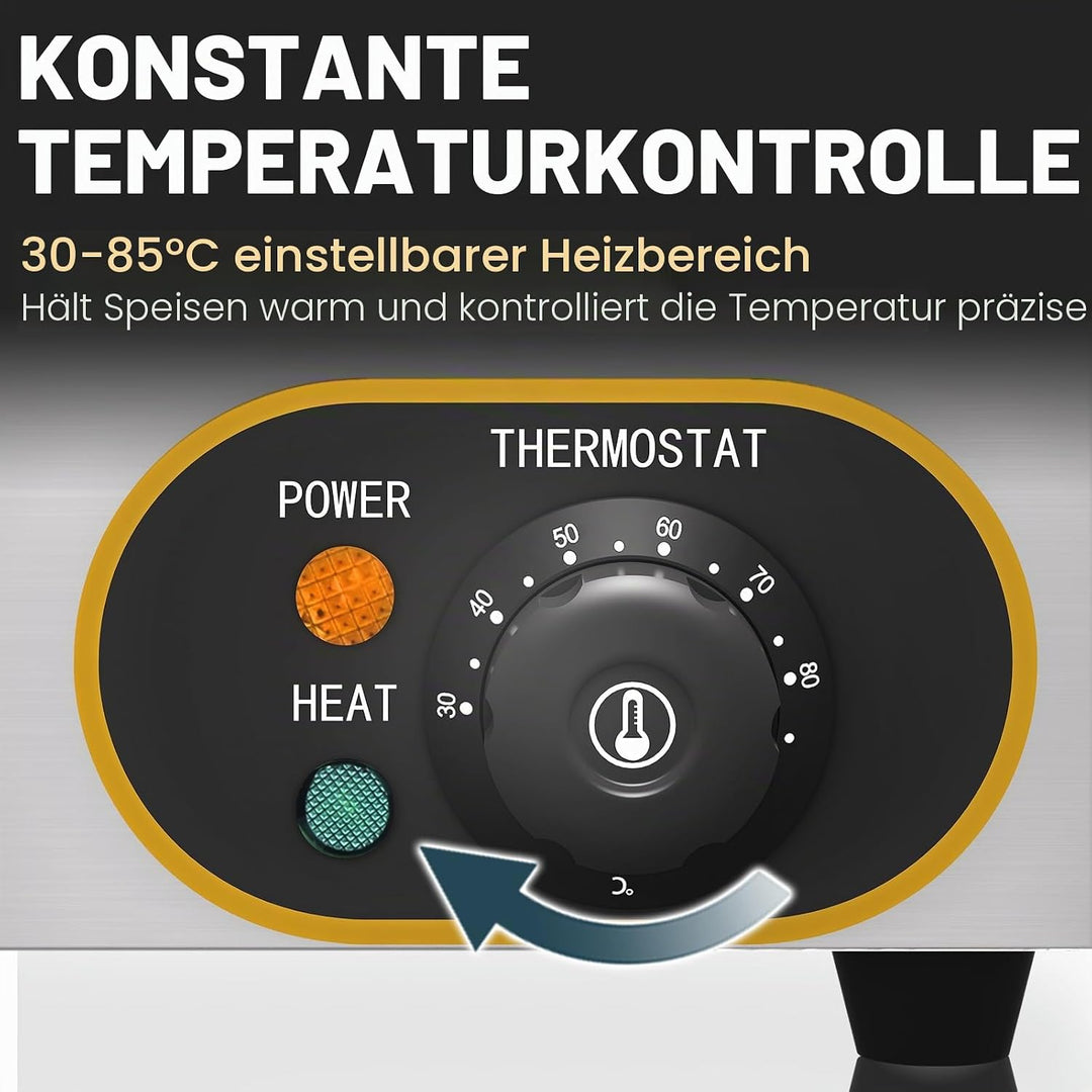 Elektrische Speisenwärmer Bain Marie Gastro GN-Behältern 1/3 * 2 Warmhalter Edelstahl mit Ablaufhahn