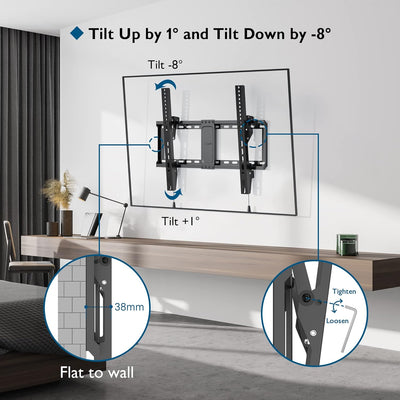 BONTEC TV Wandhalterung, Neigbare Halterung für 37-82 Zoll Flach & Curved LED/LCD/OLED/Plasma Fernse