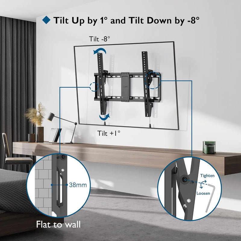 BONTEC TV Wandhalterung, Neigbare Halterung für 37-82 Zoll Flach & Curved LED/LCD/OLED/Plasma Fernse