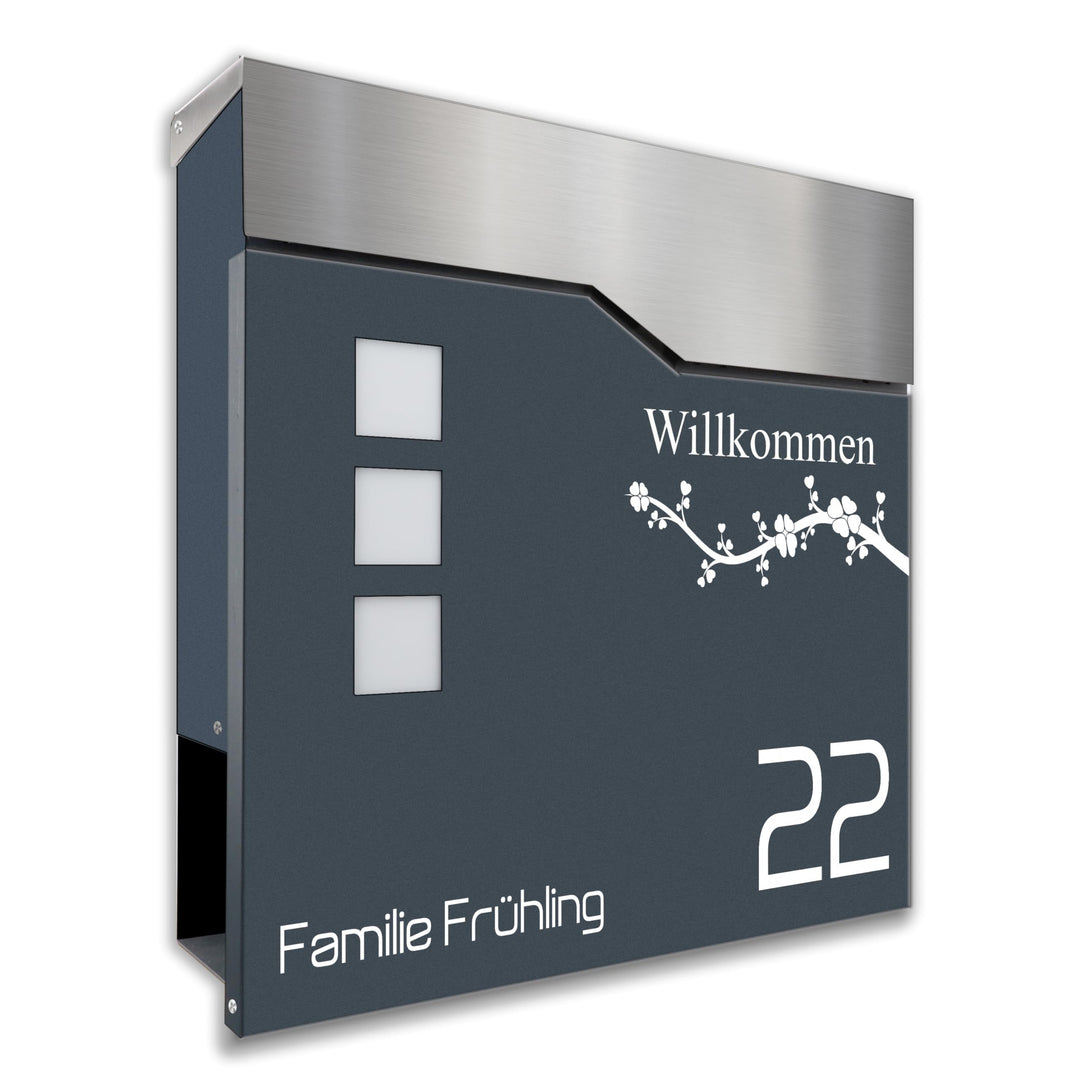 Briefkasten anthrazit RAL 7016 mit Beschriftung - individualisierbarer Design-Briefkasten aus pulver