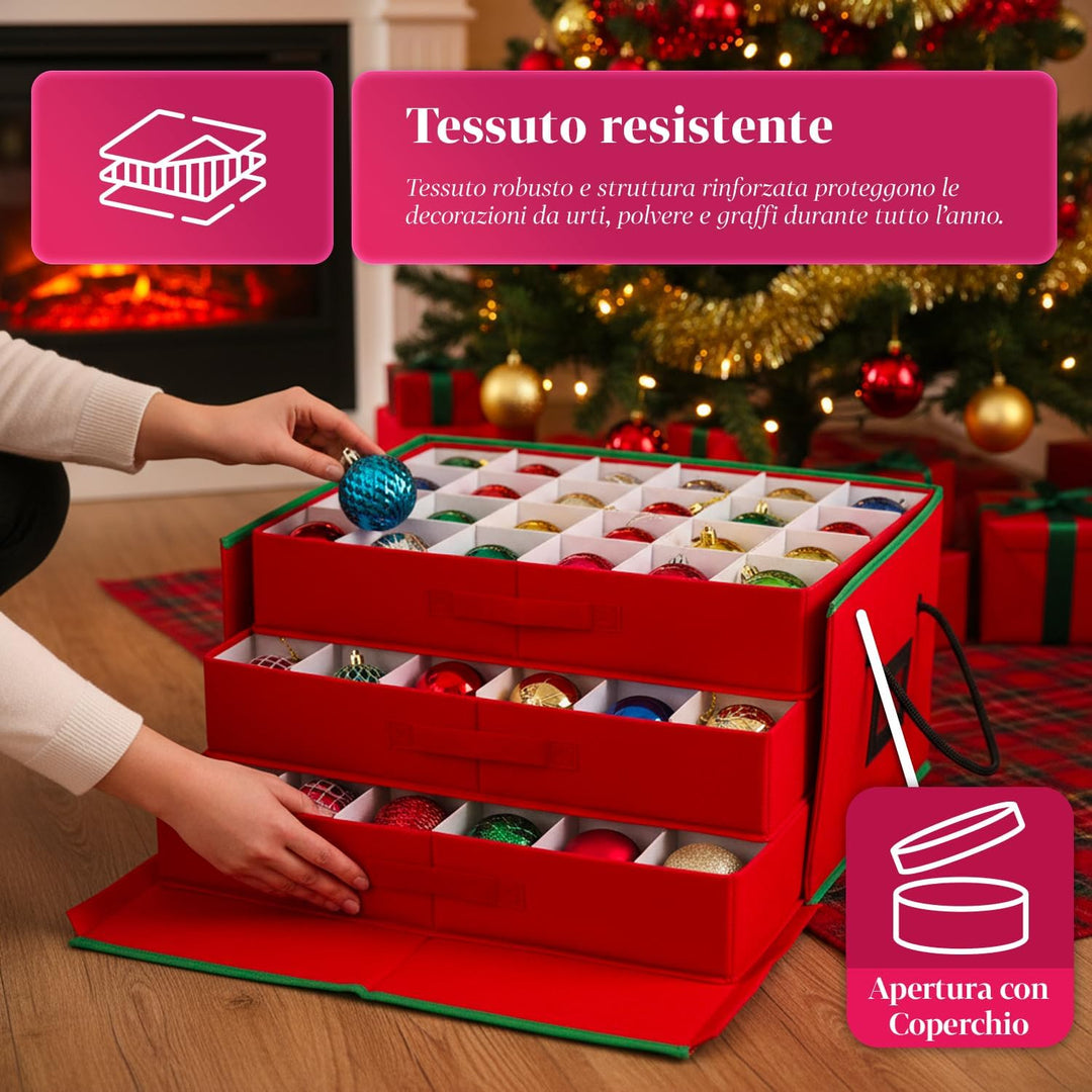 Wintem Aufbewahrungsbox für Weihnachtsschmuck mit 3 ausziehbaren Schubladen für 72 Weihnachtskugeln,