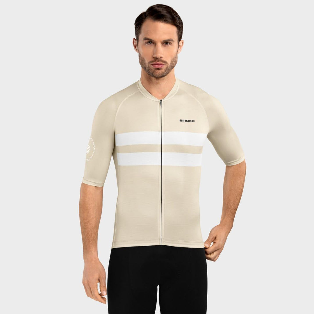 SIROKO M3 Radtrikot Herren Kurzarm Ultraleicht Aerodynamische Fahrradbekleidung S Beige/Weiss, S Bei