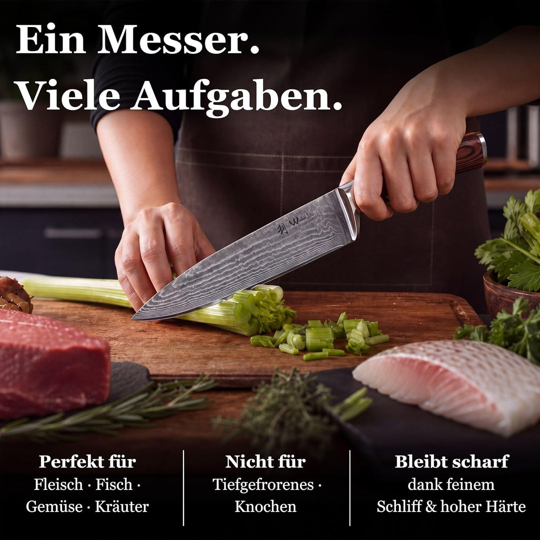 Wakoli EDIB Damastmesser Chefmesser 20 cm Klinge extrem scharf aus 67 Lagen I Damast Küchenmesser un