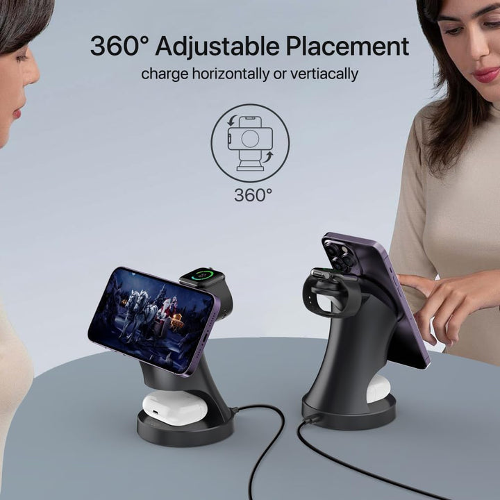 Ladestation Apple Watch und iPhone, 3 in 1 Induktive Ladestation mit Magsafe Ladegerät Wireless Char