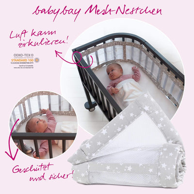 babybay Nestchen Mesh-Piqué passend für Modell Original, perlgrau Sterne weiss