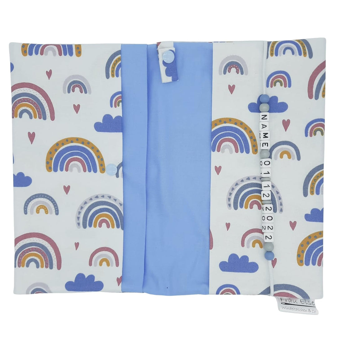 Grosse Windeltasche XXL mit Name personalisiert - Wickeltasche Regenbogen hellblau 2. Hellblau Innen