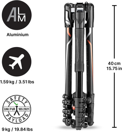 Manfrotto Befree Advanced Kamerstativ-Kit, Kompatibel mit Sony Alpha7 und Alpha9 Kameras, Reisestati