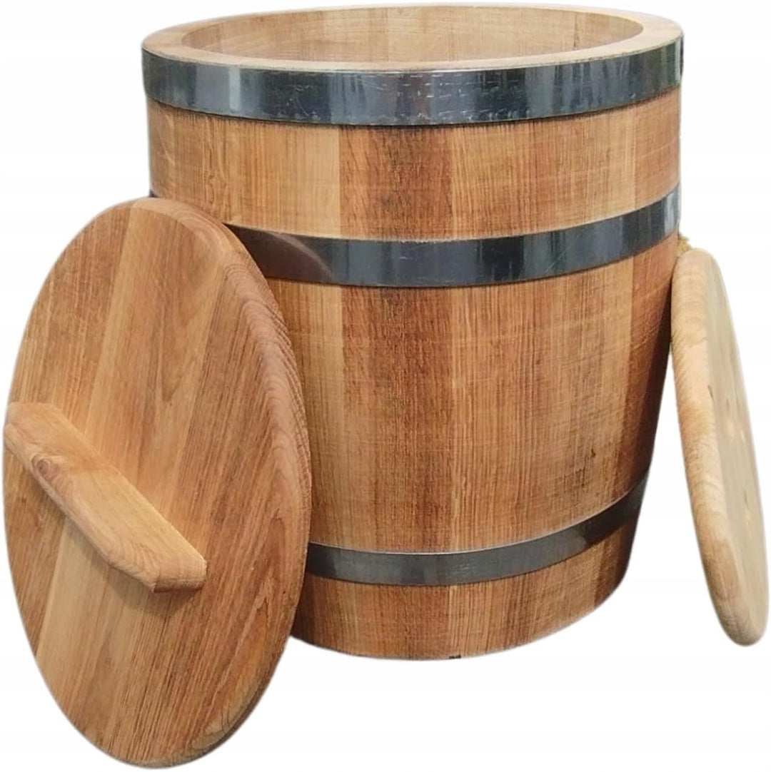 Sauerkrautfass 50L aus Eichenholz – Handgemachtes Gärfass mit Deckel &amp; Gewicht – Holzfass zum Einleg