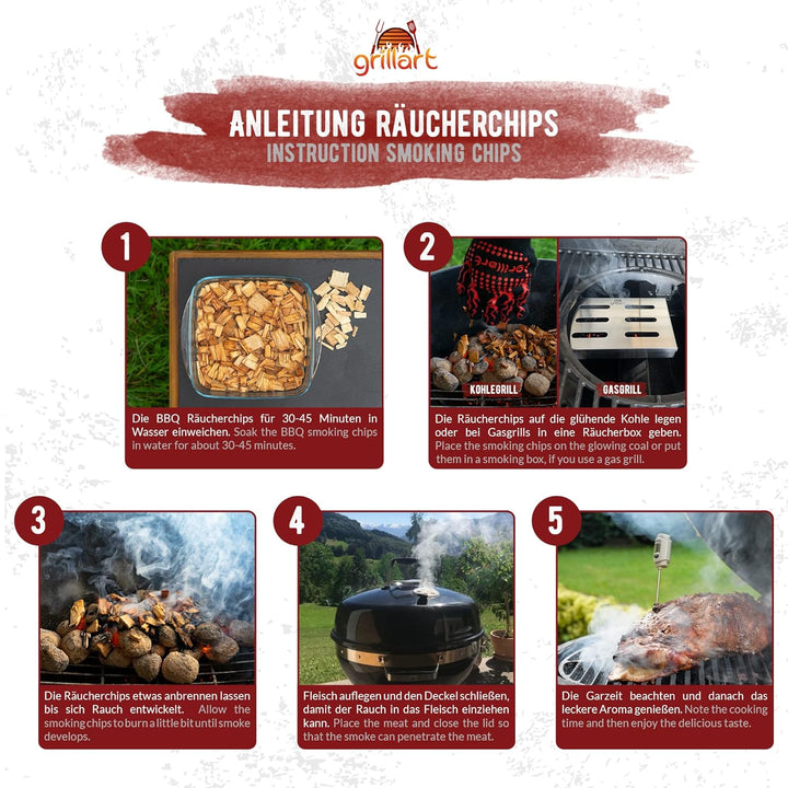 grillart® Premium BBQ Räucherchips Mix 4er XL Set für das besondere Raucharoma – sehr rauchaktives R