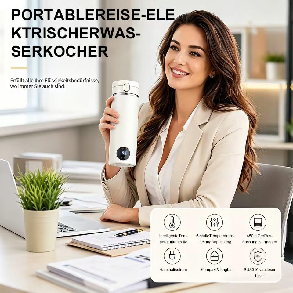 Reisewasserkocher, 450ml Mini Wasserkocher, 12V Elektrischer Reisewasserkocher Klein, Reise Wasserko