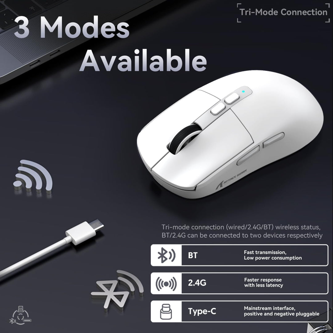 ATTACK SHARK X6 49g Superlight Maus mit magnetischer Ladestation, PixArt PAW3395 Gaming-Sensor, BT/2