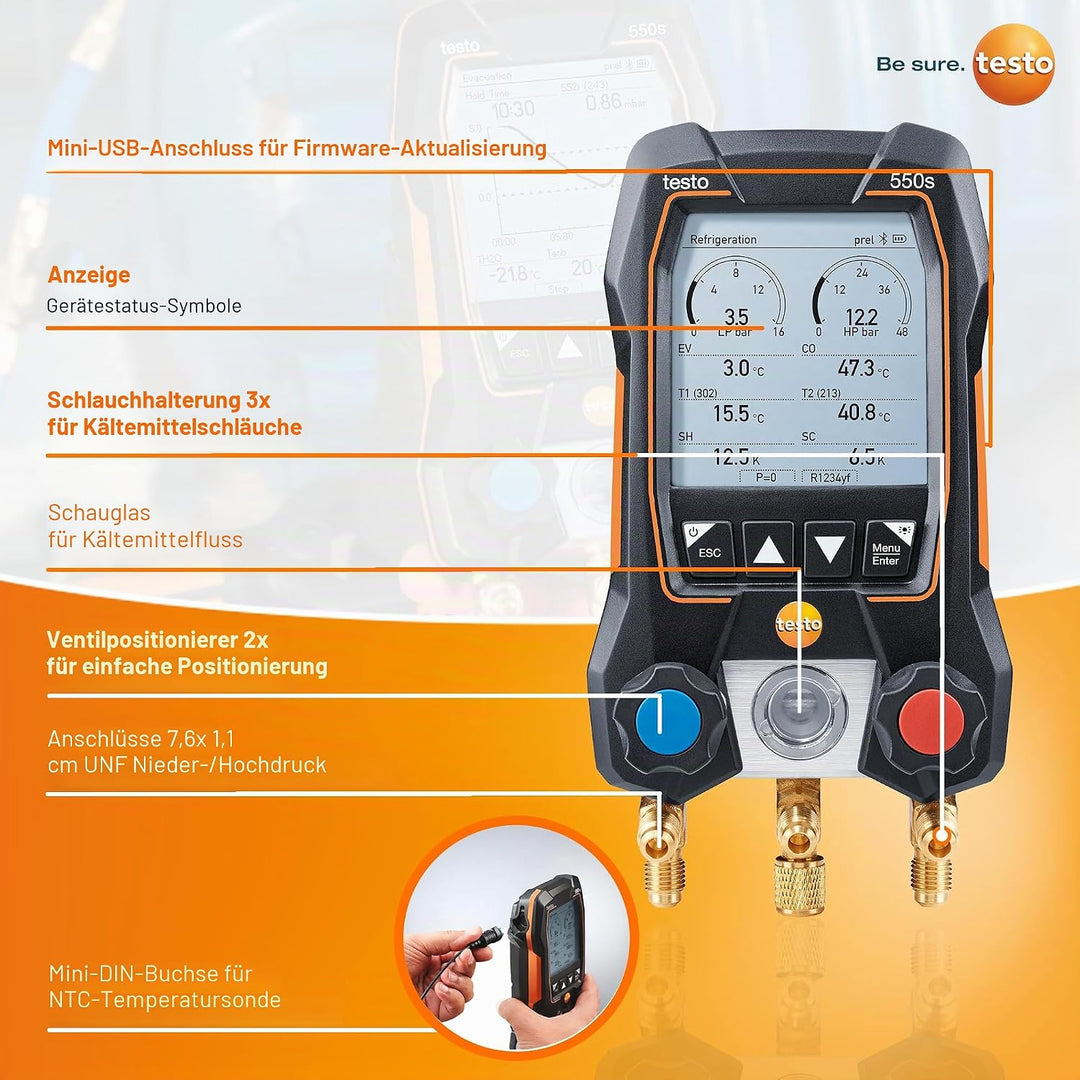Testo 550s AC Krümmermessgerät Set - Krümmermessgeräte Hvac und Kühlung - inkl. 2 kabelgebundene Tem