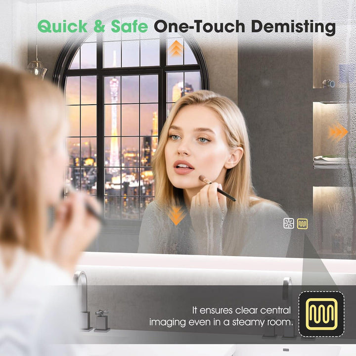 S'bagno Badspiegel-mit-Beleuchtung 100x70cm, Led-Badezimmerspiegel-mit-Licht, Entfoggen, 3 Farben, D