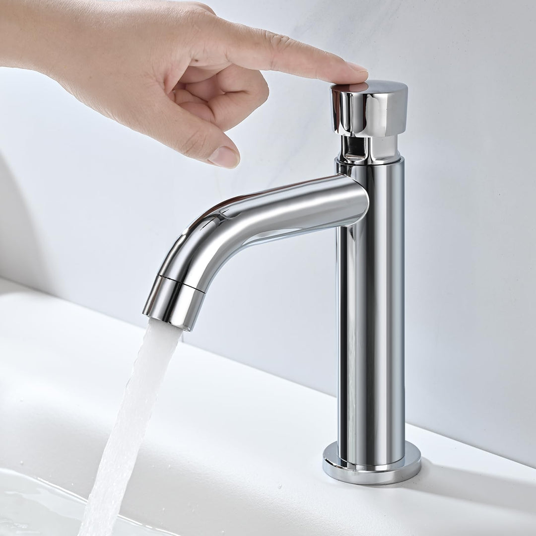 Wasserhahn Druckknopf, Waschbeckenhahn mit Verzögerung, Waschtischmischer Wasserhahn Kaltwasser für