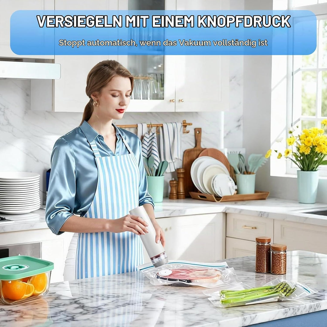 Vakuumiergerät, Mini Handvakuumierer, Vakuumierer für Lebensmittel mit 30 Wiederverwendbare Vakuumbe