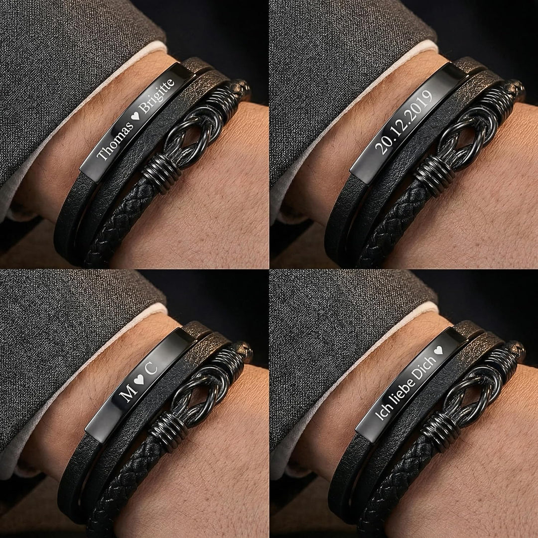 UNIQAL | Personaliesiertes Lederarmband mit Gravur "SHAPE" Herren Damen | Leather Bracelet mens | Ma