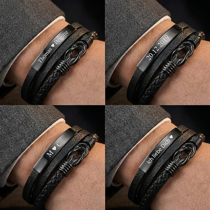 UNIQAL | Personaliesiertes Lederarmband mit Gravur "SHAPE" Herren Damen | Leather Bracelet mens | Ma
