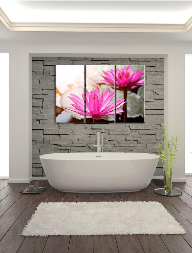 Pixxprint Lilafarbene Wasserlilie als Leinwandbild | Grösse: 3 Teilig (120x80) | Wandbild| Kunstdruc
