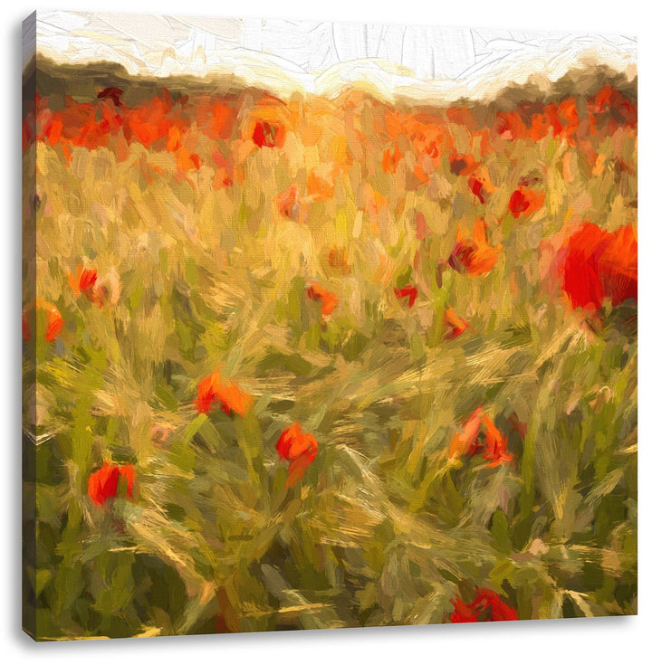 Pixxprint Mohnfeld bei Sonnenuntergang als Leinwandbild Quadratisch/Grösse: 70x70 / Wandbild/Kunstdr