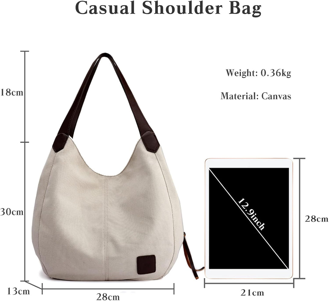 PORRASSO Damen Handtasche Canvas Hobo Schultertasche Mädchen Tote Bag Shopper Henkeltasche für Schul