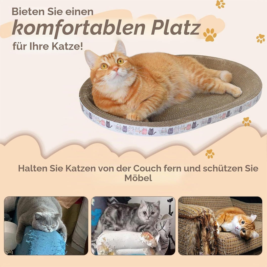 2-in-1 Katzenkratzbett &amp; Kratzbrett Oval - Hochdichte Wellpappe für Krallenpflege &amp; Schlaf - Langleb