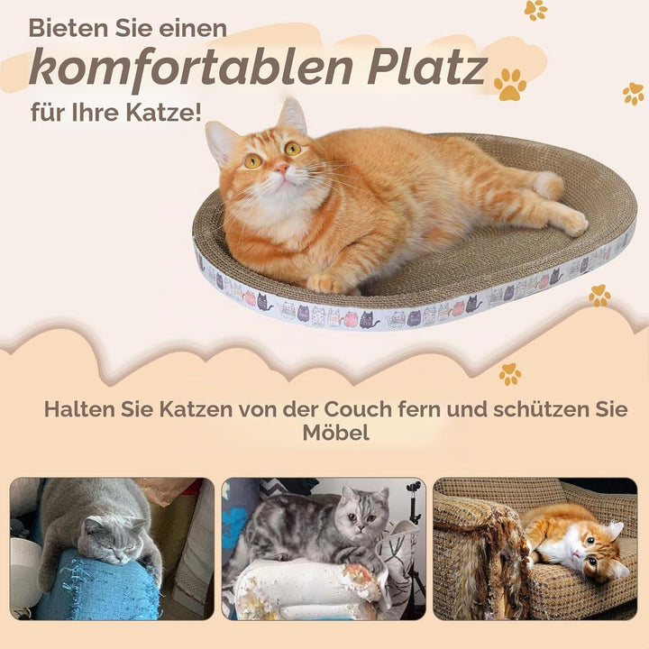 2-in-1 Katzenkratzbett &amp; Kratzbrett Oval - Hochdichte Wellpappe für Krallenpflege &amp; Schlaf - Langleb