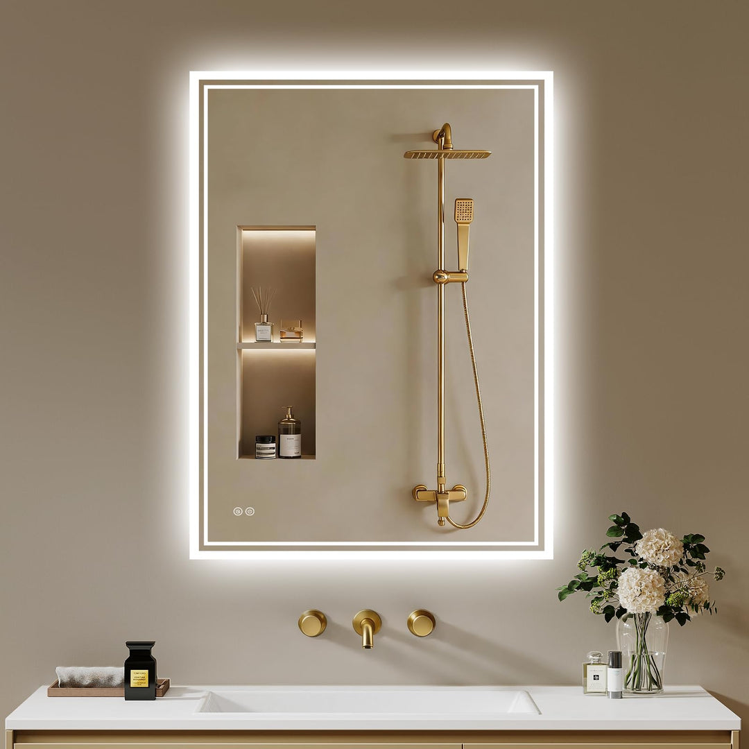 Badspiegel-mit-Beleuchtung 50x70cm - Badezimmer Spiegel mit Beschlagfrei - LED Badezimmerspiegel mit