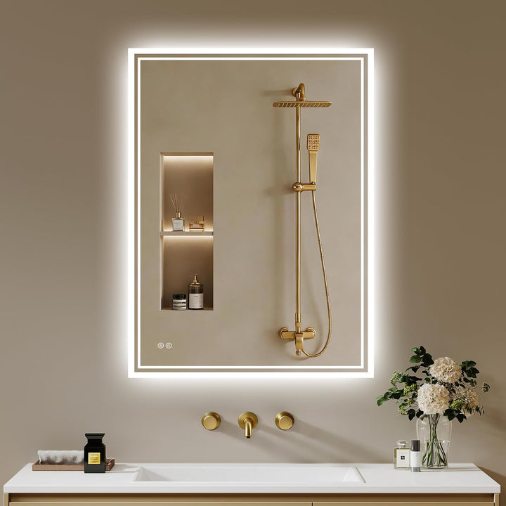 Badspiegel-mit-Beleuchtung 50x70cm - Badezimmer Spiegel mit Beschlagfrei - LED Badezimmerspiegel mit