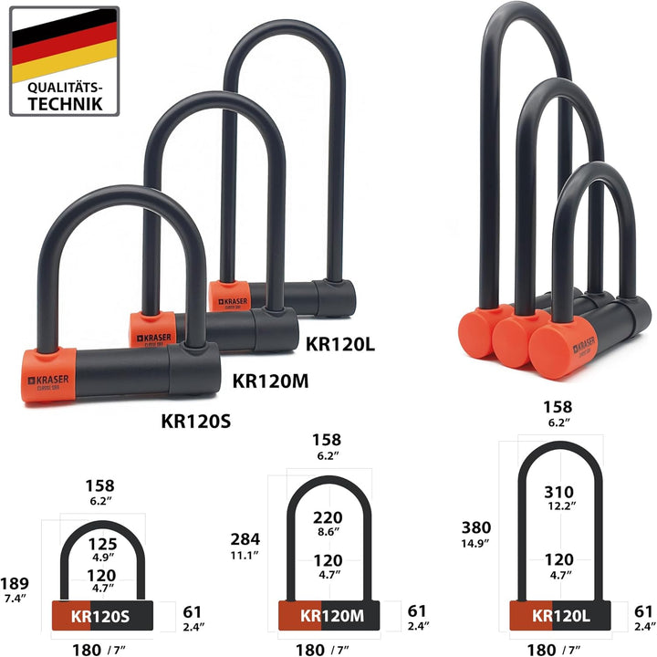 KRASER KR120L Solid U Vorhängeschloss SRA-geprüftes Motorradschloss Diebstahlschutz Motorrad Sicherh