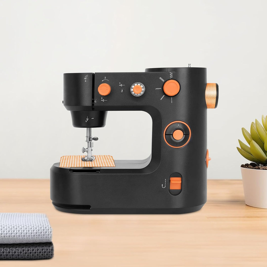 MINRS Mini-Nähmaschine mit Fusspedal (LED Licht, 5 Stichmuster, Fadenabschneider, Zwei-Wege-Nähen, A